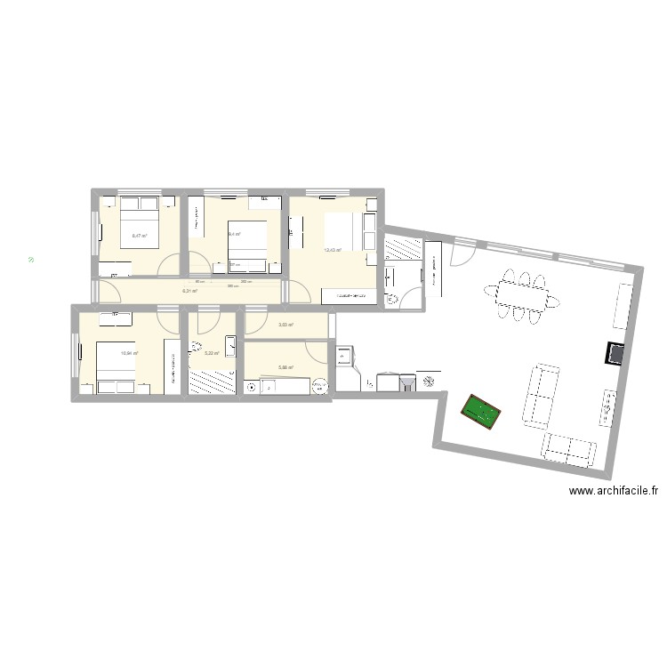 Maison principale v2. Plan de 8 pièces et 62 m2