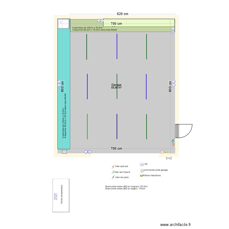 Implantation elec 01 Septembre 2024. Plan de 1 pièce et 56 m2