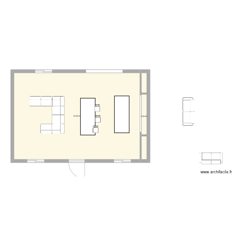 SALON3 . Plan de 2 pièces et 76 m2