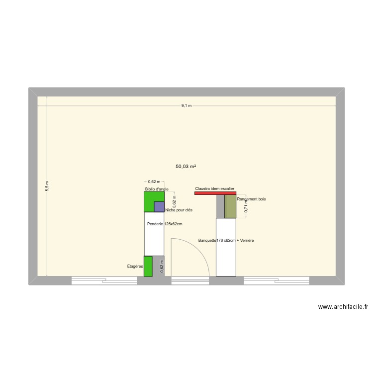 St Jul. Plan de 1 pièce et 50 m2