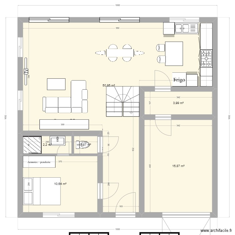 plan 1 . Plan de 6 pièces et 85 m2