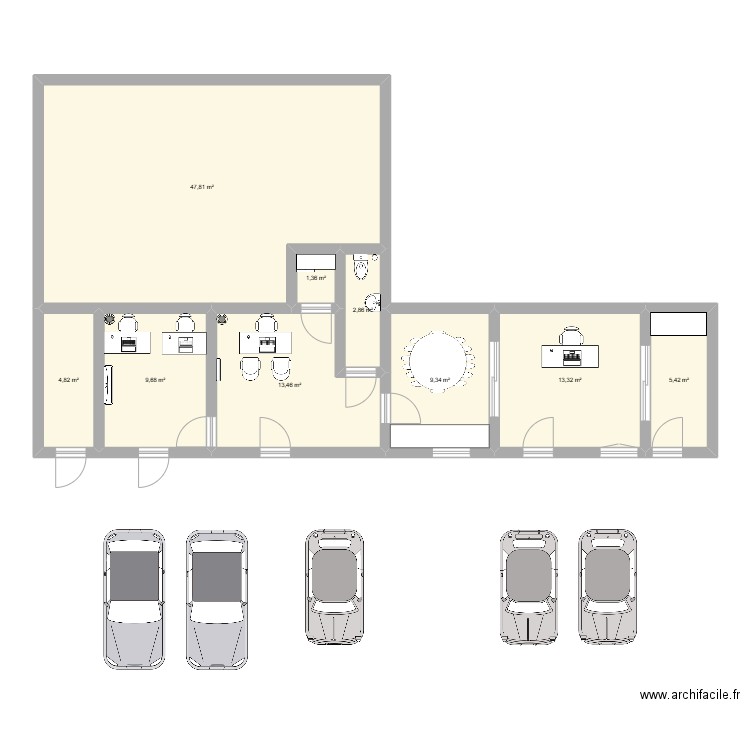 Plan. Plan de 9 pièces et 108 m2