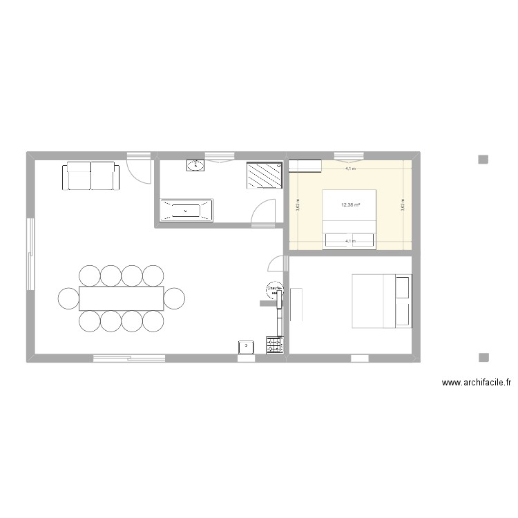 maison 1. Plan de 1 pièce et 12 m2