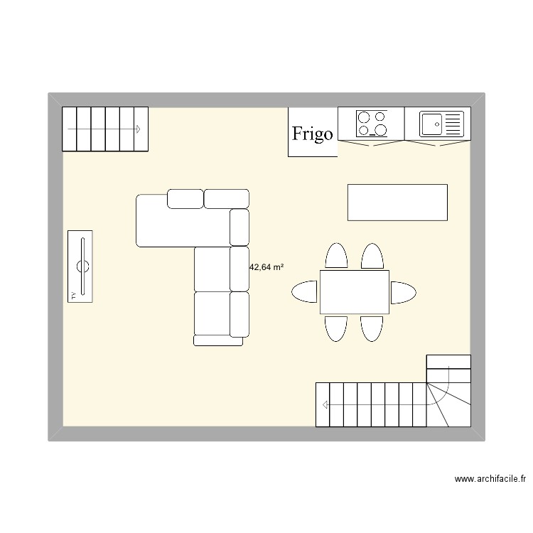 Séjour . Plan de 1 pièce et 43 m2