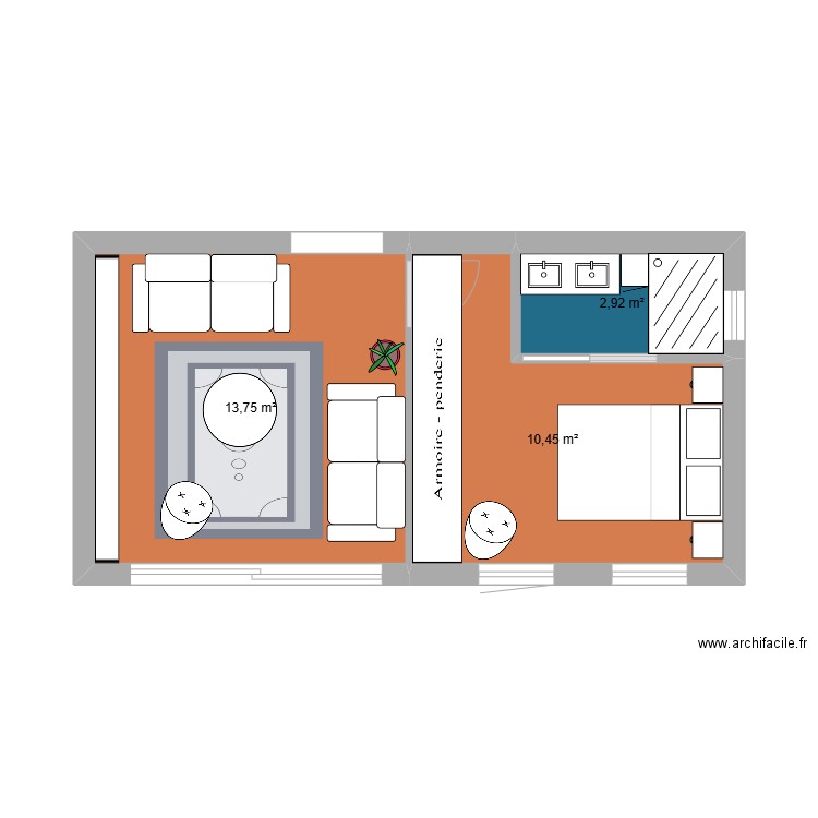 Extension. Plan de 3 pièces et 27 m2