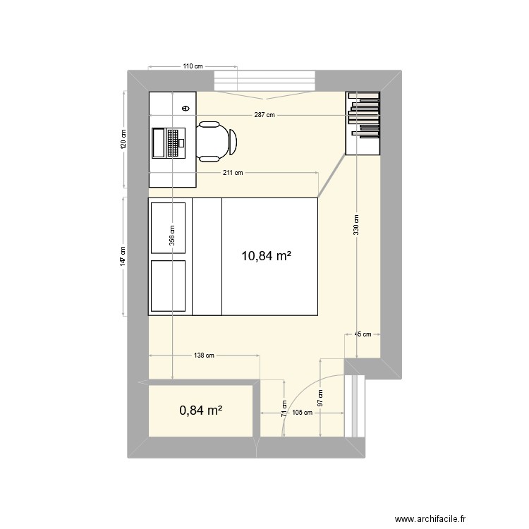 ChambreEthan3. Plan de 2 pièces et 12 m2