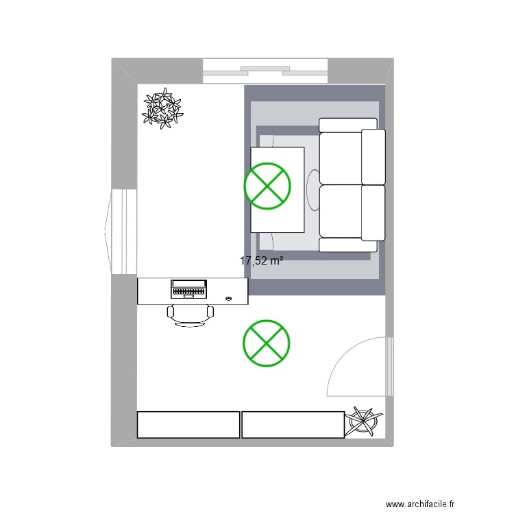 bureau  meleau. Plan de 1 pièce et 18 m2