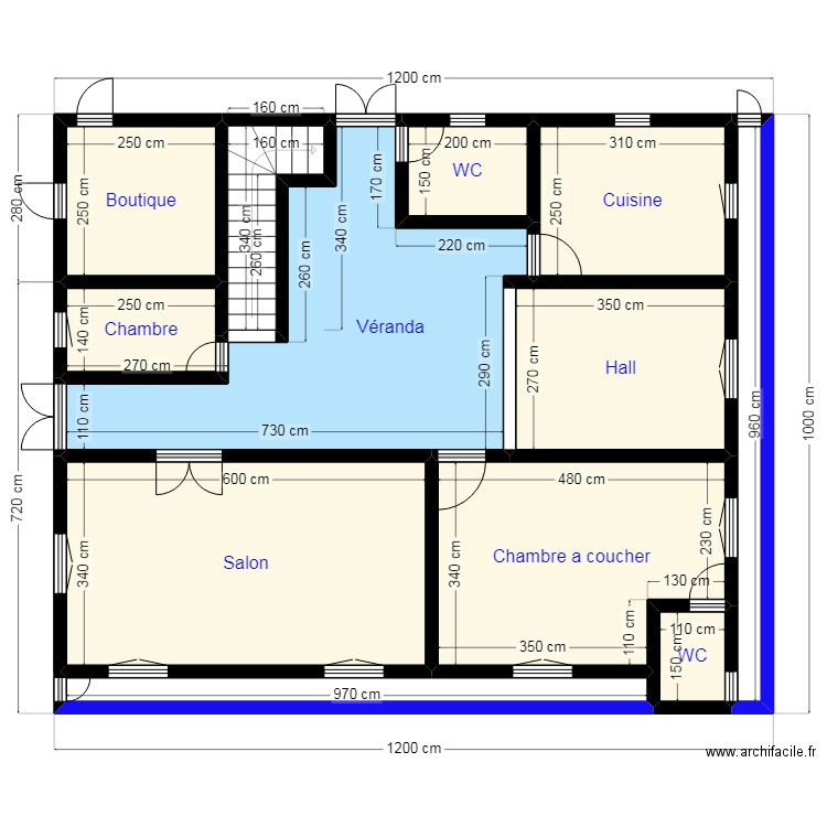 PLAN 12X10 N15. Plan de 12 pièces et 99 m2