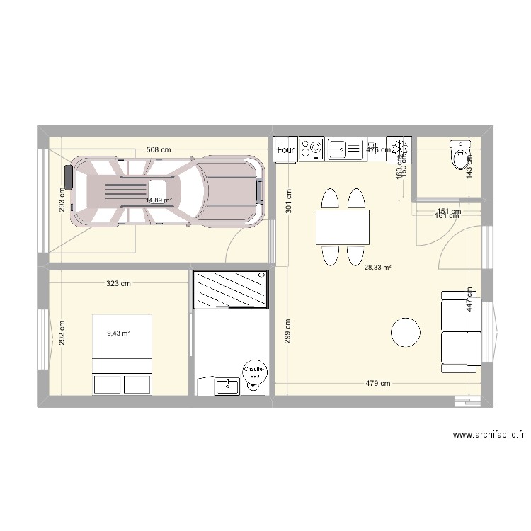 Hangar2. Plan de 3 pièces et 53 m2