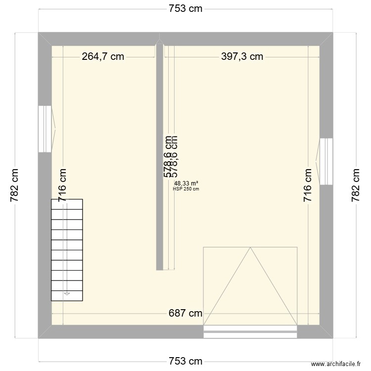 Maison. Plan de 1 pièce et 48 m2