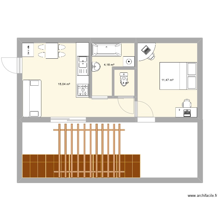 Appartement . Plan de 4 pièces et 32 m2