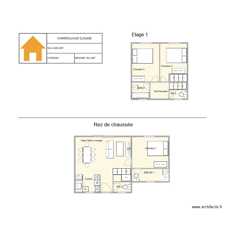 chamoulaud claude. Plan de 12 pièces et 22 m2