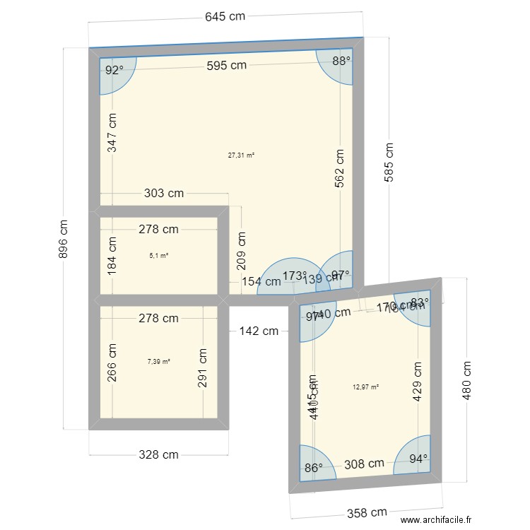 PINABEL. Plan de 4 pièces et 53 m2