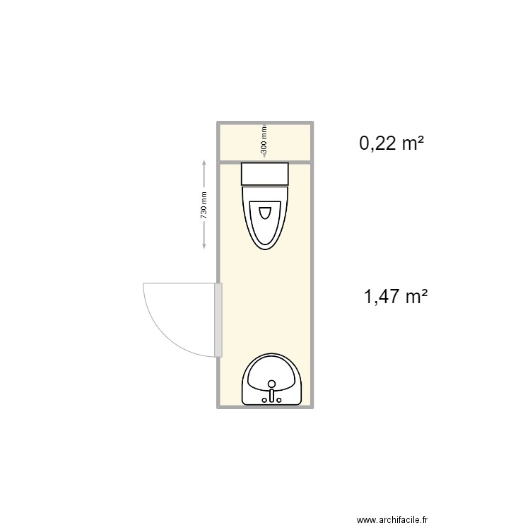 WC ETAGE CHAMBRE MODIFIE. Plan de 2 pièces et 2 m2