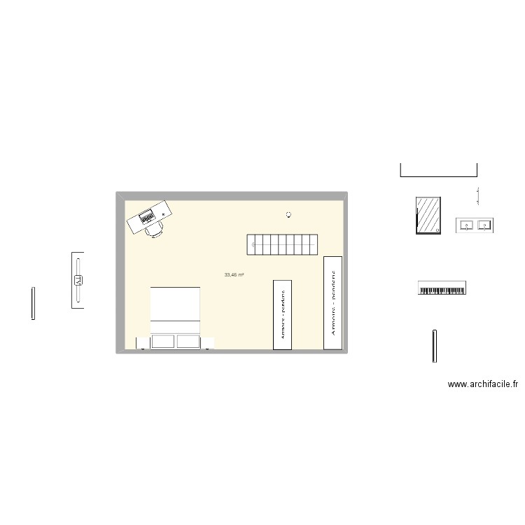 Combles bruts. Plan de 1 pièce et 33 m2