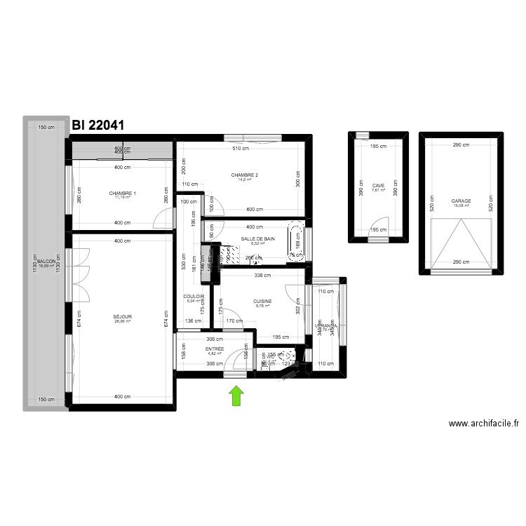 BI 22041. Plan de 18 pièces et 128 m2