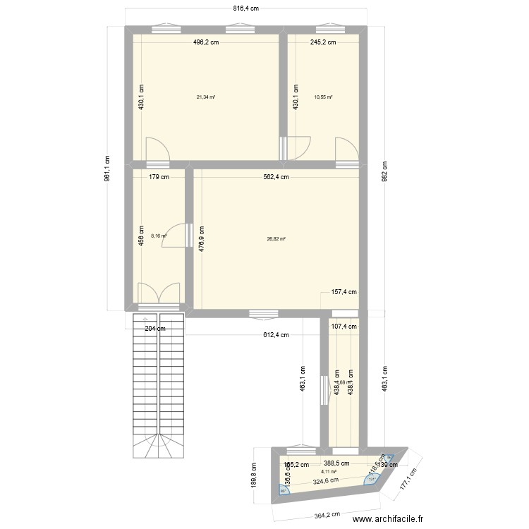 Verrerie étage 1. Plan de 6 pièces et 76 m2