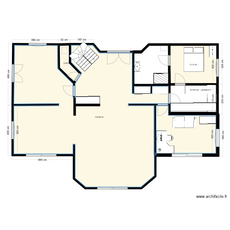 Revule 2. Plan de 3 pièces et 130 m2