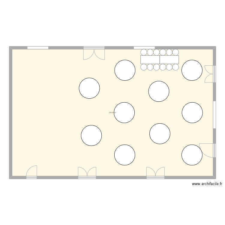 Salle mariage. Plan de 1 pièce et 228 m2