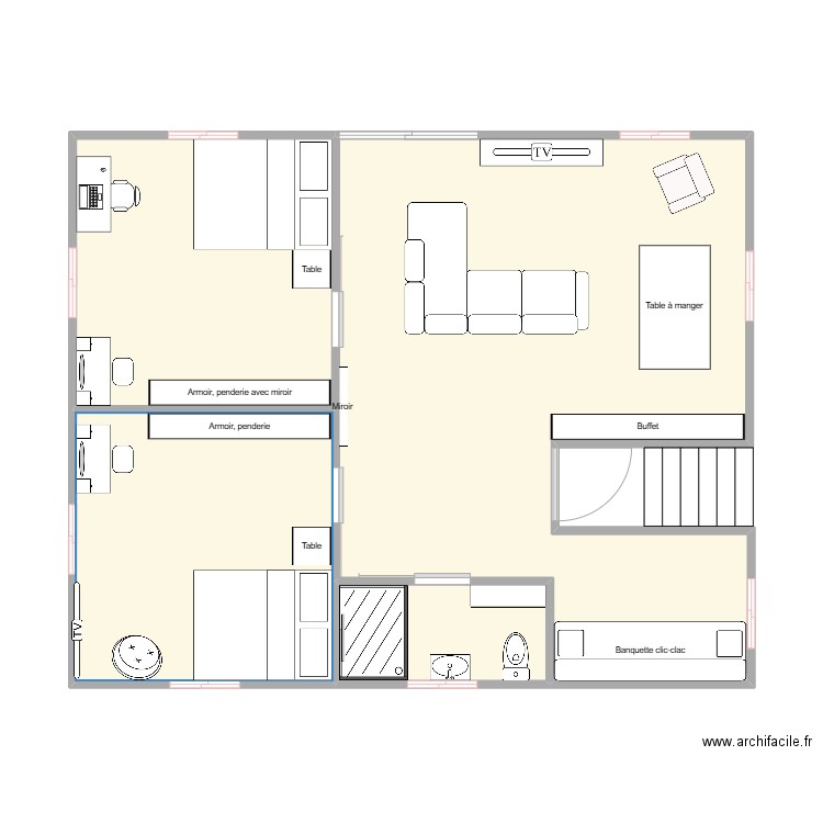 Ankadindramamy. Plan de 4 pièces et 70 m2