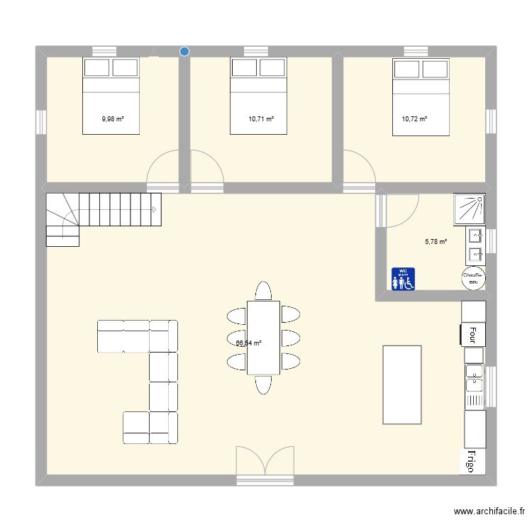 plan RDC. Plan de 5 pièces et 104 m2