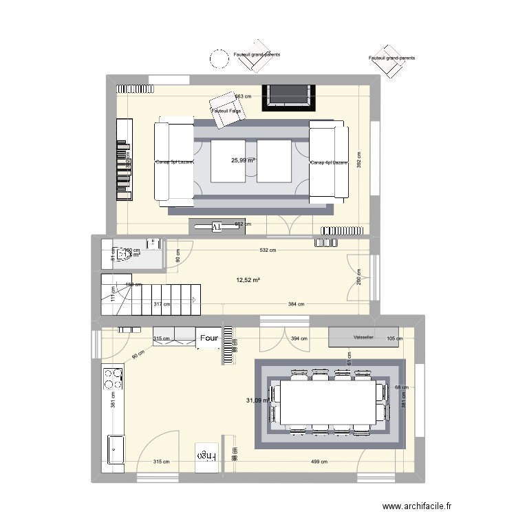 rdc. Plan de 4 pièces et 71 m2