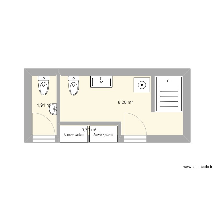 salle de bain 2. Plan de 3 pièces et 11 m2