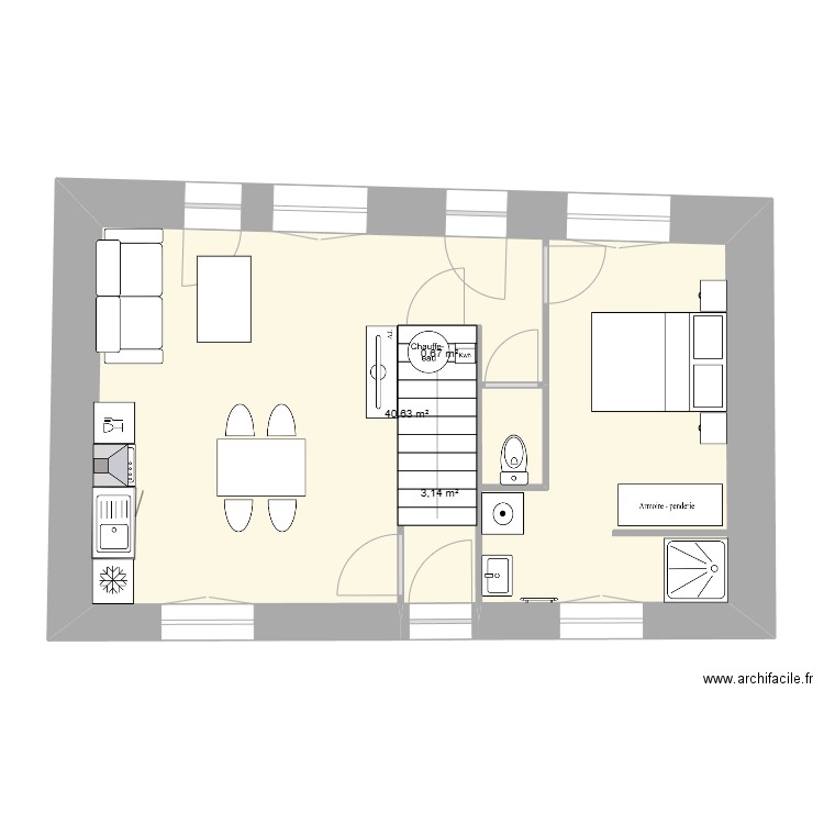 rdc villedieu. Plan de 3 pièces et 44 m2