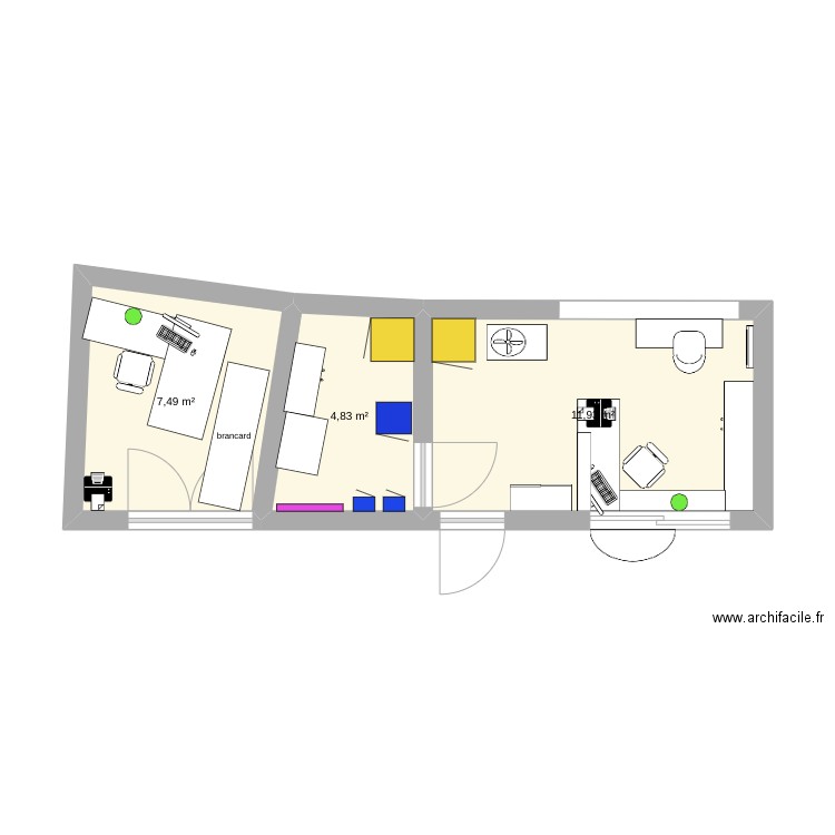 ladapt accueil. Plan de 3 pièces et 24 m2