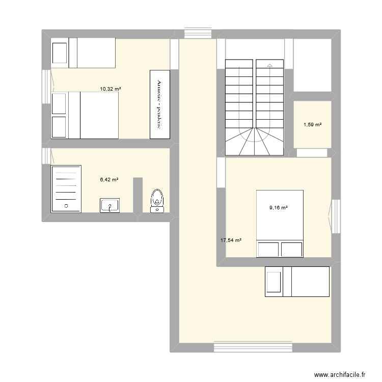 Solaro étage. Plan de 5 pièces et 45 m2