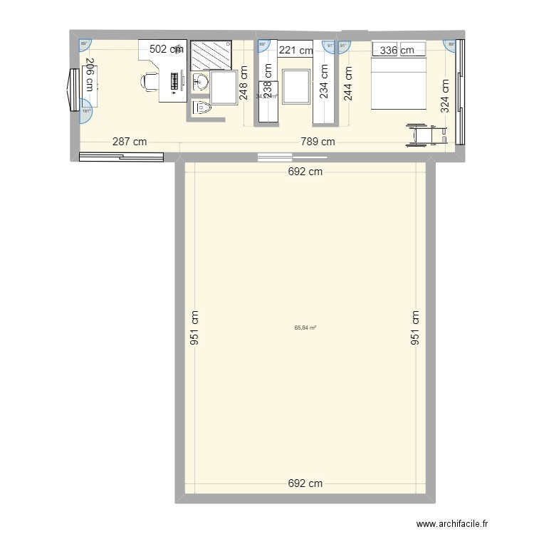 ext. Plan de 2 pièces et 100 m2