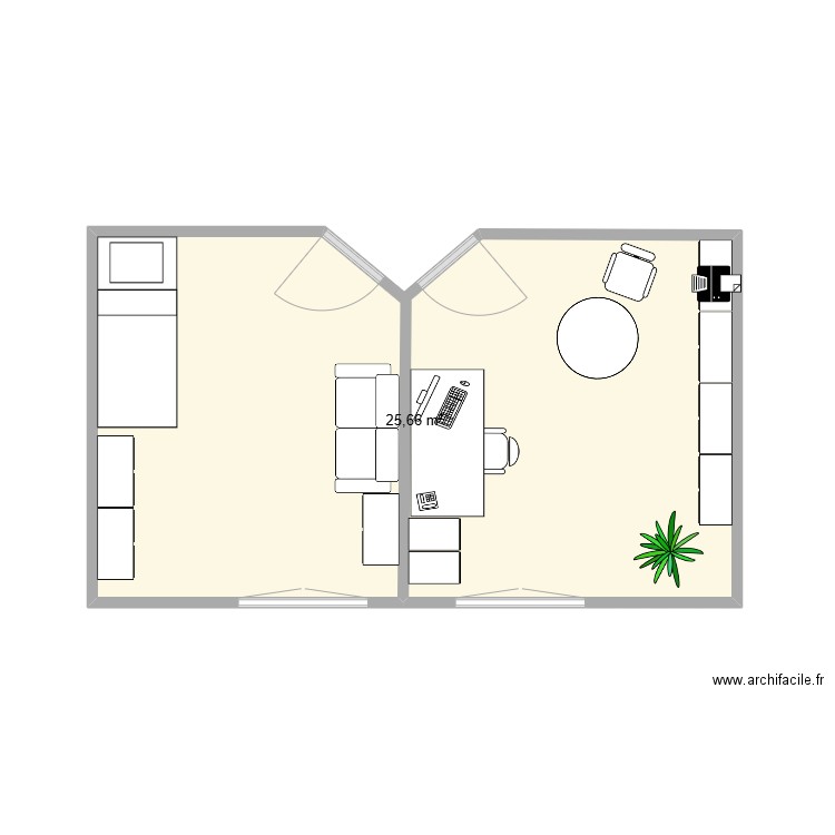 Bureau + chambre. Plan de 1 pièce et 26 m2