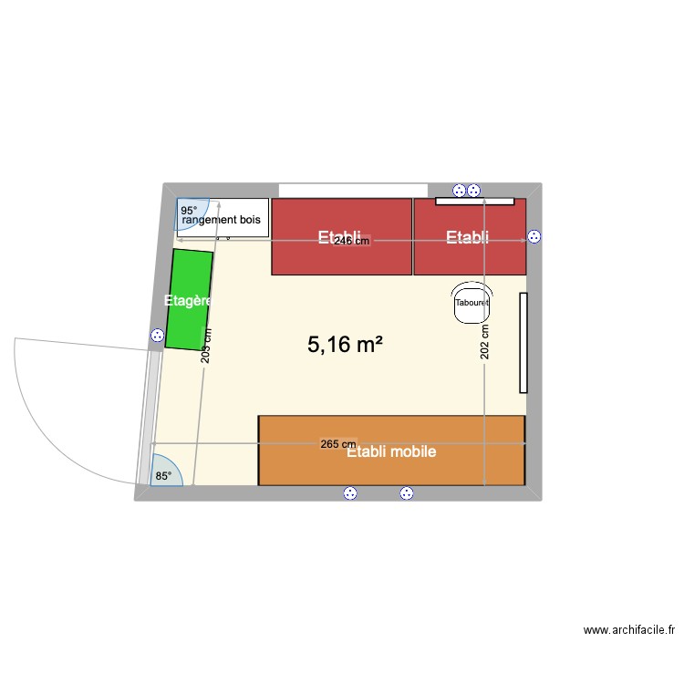 Cabanon . Plan de 1 pièce et 5 m2