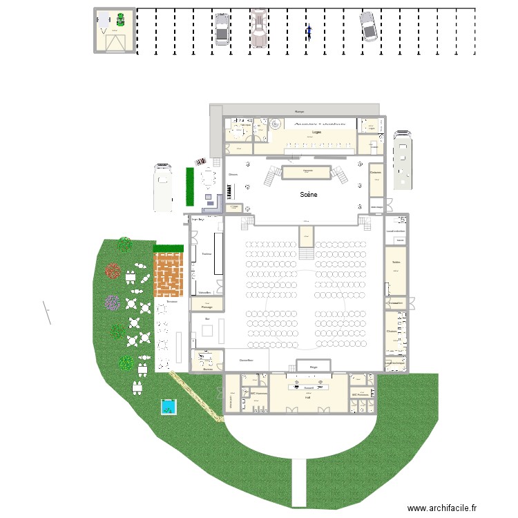 Salle de oncert. Plan de 27 pièces et 287 m2