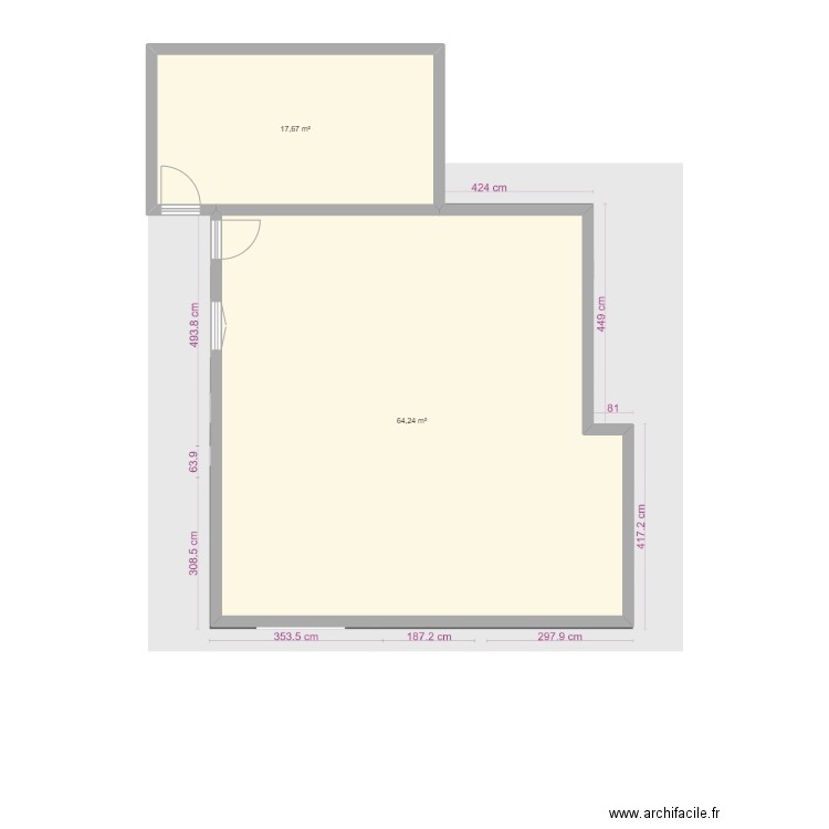 villeneuve. Plan de 2 pièces et 82 m2