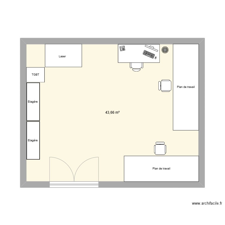 Salle ventilo. Plan de 1 pièce et 44 m2