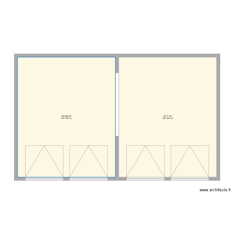 garage 4 portes + mur central. Plan de 3 pièces et 190 m2