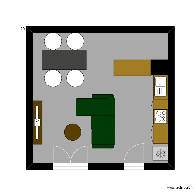 T3 table v3 no commod. Plan de 1 pièce et 29 m2