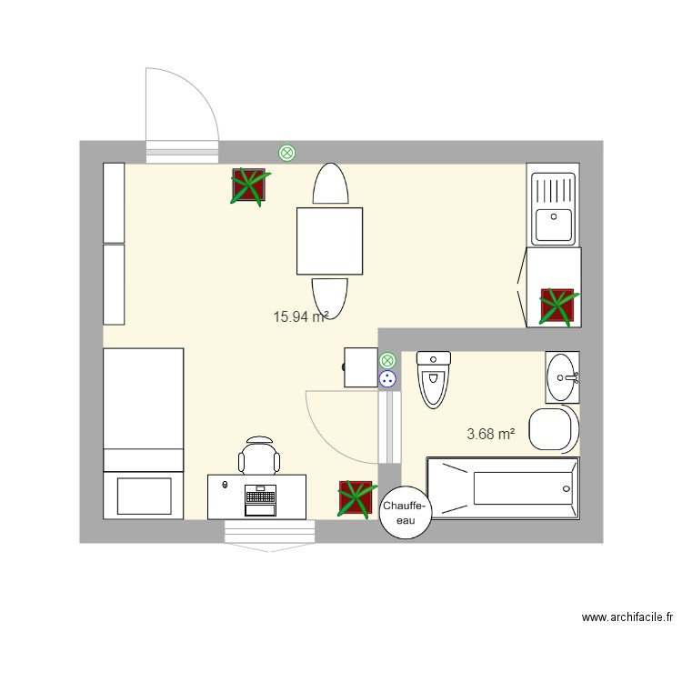 projet 1 (Anya). Plan de 2 pièces et 20 m2