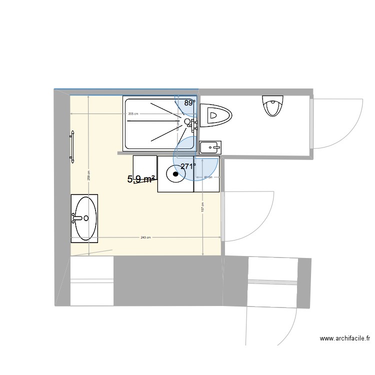 Salle de bain. Plan de 1 pièce et 6 m2