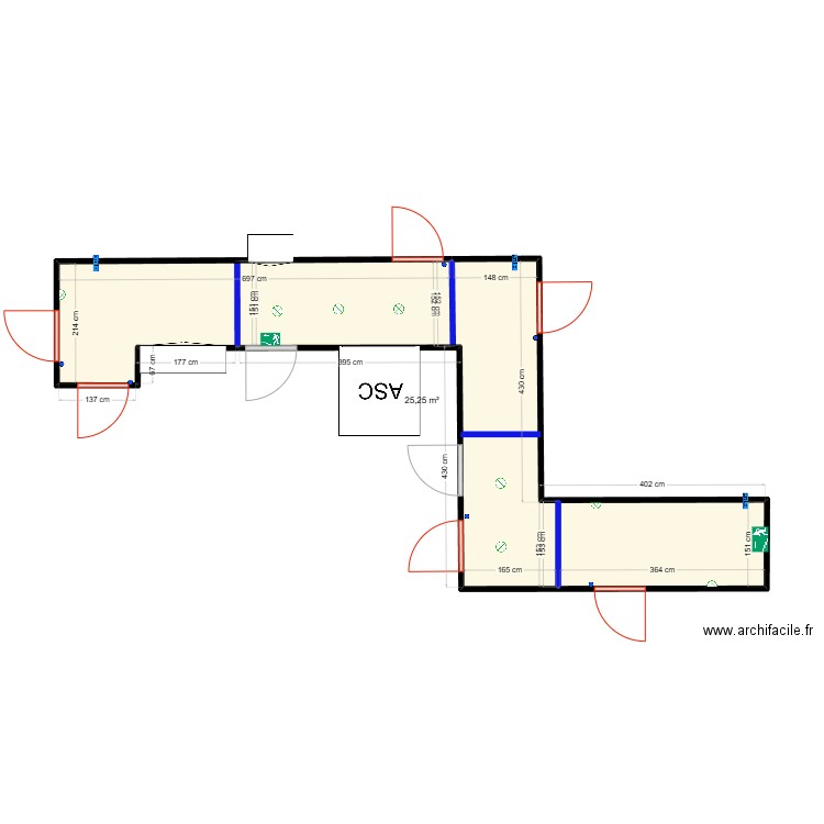 Palier BAT C-20 R+1. Plan de 1 pièce et 25 m2