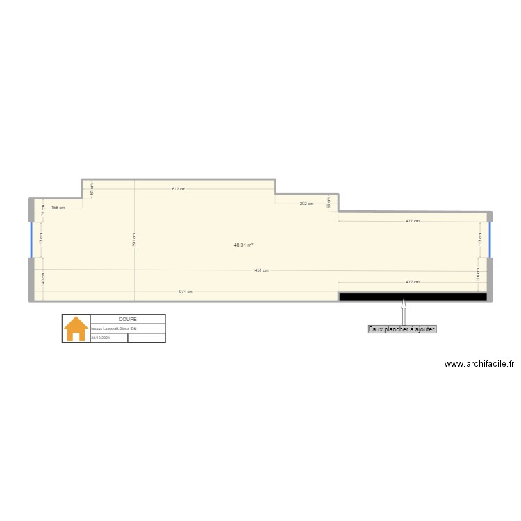 Coupe Lamandé. Plan de 2 pièces et 50 m2