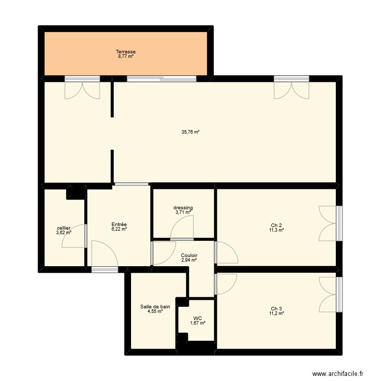 JOLY rocher. Plan de 14 pièces et 90 m2