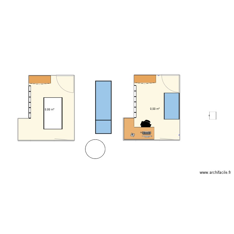 Bureau. Plan de 2 pièces et 20 m2