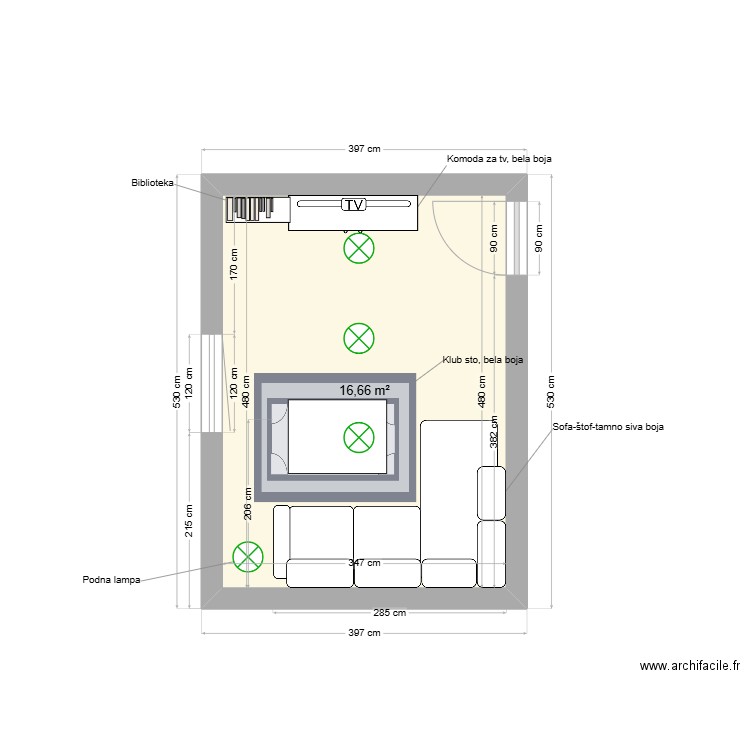 Dnevna soba-trenutno stanje. Plan de 1 pièce et 17 m2