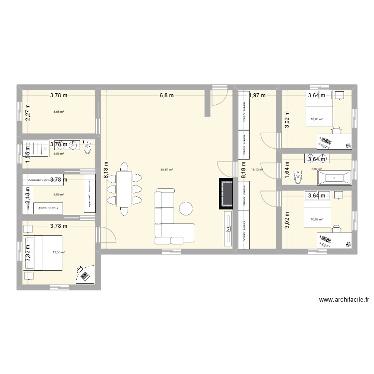 Maison. Plan de 9 pièces et 135 m2