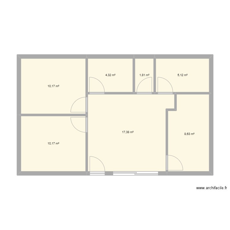 60m² V3. Plan de 7 pièces et 58 m2