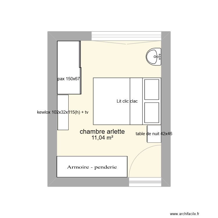 chambre arlette. Plan de 1 pièce et 11 m2