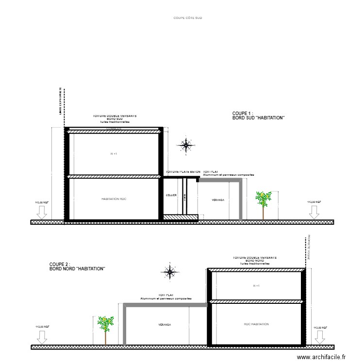 PLAN DE COUPE VERANDA APRES TRAVAUX V2. Plan de 5 pièces et 51 m2