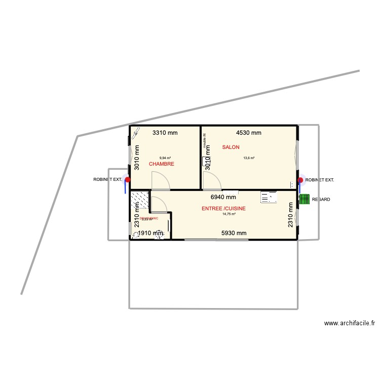 MAISON CHATEAU SUR LOIR 9. Plan de 4 pièces et 42 m2